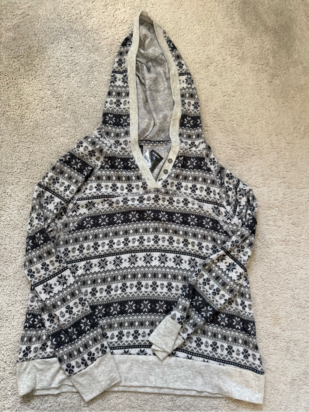 torrid Hooded Fair Isle Knit Sweater - Gray & Black